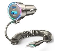 2025 72W 3 porte Caricabatterie Auto USB C, PD3.0 & QC3.0 Veloce Caricatore auto con 1.5M[ Mantieni l'ordine ]Cavo a Spirale di Tipo C Super Veloce, Accendisigari per iPhone 16, Samsung S24, Android