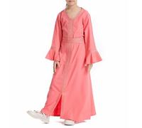 2025 Abaya - Abito da preghiera per bambini e ragazze - Maniche lunghe - Abaya musulmana islamica - Abito turco arabo - Abbigliamento da preghiera per il Ramadan 18-14 anni, Anguria rosso, 13-14 anni