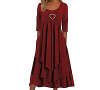 2025 Abito Boheme da donna a maniche lunghe- Abito lungo girocollo irregolare pieghettato volant casual tinta unita taglio ampio chic ed elegante swing orlo fluido confortevole morbido temperamento