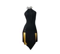 2025 Abito da Ballo Latino da Donna, Elegante Abito Spettacolo con Scollo all'Americana Schiena Scoperta Nappe alla Moda Strass Costume Palcoscenico per Balletto Latino Rumba Samba,Nero,M