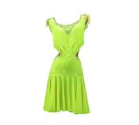 2025 Abito Da Ballo Latino Da Donna, Elegante Girocollo Senza Maniche Per Esercitarsi Nappe E Schiena Scoperta Gonna Ballo Per Bambini Gonna Da Samba Per Balletto Abito Latino Rumba,Giallo,XL