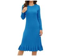2025 Abito da donna a maniche lunghe- Abito sexy a maglia orlo volant chic ed elegante tinta unita taglio slim fit casual fluido temperamento confortevole autunno inverno maglione vestito