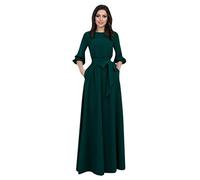 2025 Abito da sera da donna a maniche lunghe- Abito vintage a vita alta da legare lungo tinta unita a pieghe vintage di grandi dimensioni casual chic ed eleganti ballo maturo temperamento cocktail