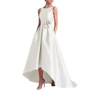 2025 Abito da Sera da Sera con mancorsi Floreale 3D Floral A-Line Florel A-Line con Tasca,Bianca,XL