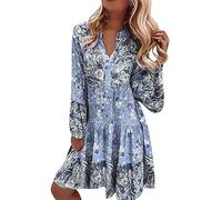 2025 Abito Da Spiaggia Donna Manica Lunga- Abito Boheme Stampato Fiori Volant Fluido Casual Collo Mao Taglio Ampio Chic Ed Elegante Classici Streetwear Confortevole Vacanza Splicing Dress