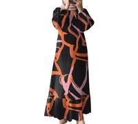 2025-Abito Lungo Fluido Donna Manica Lunga- Abito di Grandi Dimensioni Vintage Orlo Volant Casual Chic Ed Eleganti Classici Tutti I Giorni Traspirante Basic Autunno Dress, Nero , L