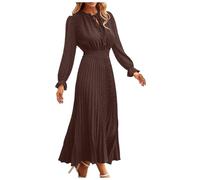 2025 Abito Lungo Fluido Donna Manica Lunga- Vestito Sexy Pieghettato Taglio A Pois Tinta Unita Chic Ed Elegante Casual Confortevole Per Tutti I Giorni Temperamento Streetwear Swing Dress