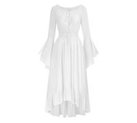 2025 Abito Medievale da Donna Vintage - Abito Lungo con Maniche Lunghe a Tromba, Spalle Scoperte, Stile Fluido, Orlo a Volant, Stile Vittoriano, Rinascimentale, Gotico, Cosplay, Elegante, per