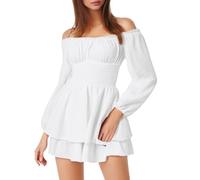 2025 Abito senza spalline Donna Volant- Abito Boheme Maniche Lunghe Tinta unita Pieghettato In Vita Casual Elasticità Chic Ed Elegante Confortevole Fluido Per Tutti I Giorni Uscire Da Spiaggia Dress