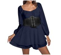 2025 Abito Vintage Donna Manica Lunga- Abito Chic Ed Elegante Pancia Piatta Tinta unita Casual Taglio Ample Classiche Volant Fluido Anti-Esposizione Di Tutti I Giorni Leggero Abito Di Base Autunno