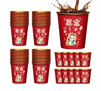 2025 Anno del Serpente di Carta,Anno del Serpente 2025 | Bicchieri per la casa Red Snake Year | Set con 50 bicchieri d'acqua per la casa per il Capodanno lunare, decorazione cinese, lamina d'oro