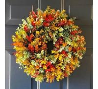 2025 Artificial Fall Wreath - Fall Wreaths for Front Door, Autumn Pumpkin Door Wreath with Berry Branche and Mixed Leaves, Autumn Decor for Halloween Thanksgiving Indoor Outdoor (1Pcs D)