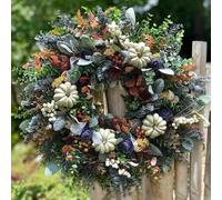 2025 Artificial Fall Wreath - Fall Wreaths for Front Door, Autumn Pumpkin Door Wreath with Berry Branche and Mixed Leaves, Autumn Decor for Halloween Thanksgiving Indoor Outdoor (1Pcs B)