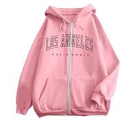 2025 Autunno Inverno Donna Alla Moda Lettera Stampata Cerniera Manica Lunga Tasca Coulisse Casual Sport Felpa (7) Lady of Leisure Felpa, rosa, XXL
