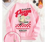 2025 Autunno/Inverno Felpa girocollo a maniche lunghe da donna, vestibilità regular, colore nero. Presenta una stampa con lettera in collaborazione con SpongeBob e un motivo a quadri. Combina l'esteti