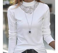 2025 Autunno/Inverno Maglietta intima termica con collo alto, taglio mamma, in pizzo e patchwork, manica lunga, sottomaglia di moda per taglie comode 1XL,2XL,3XL,4XL,5XLColore unicoTessuto in maglia