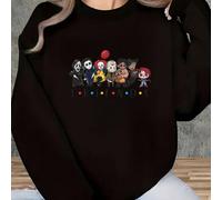 2025 Autunno Inverno Nuovo Arrivo Felpa casual nera a maniche lunghe da donna, stampa di personaggi dei cartoni animati, design morbido e ampio, in morbido cotone, adatta per l'uso quotidiano, ideale