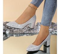 2025 Autunno/Inverno Nuovo Arrivo Tacchi Alti di Alta Gamma con Tacco Spesso e Paillettes Argentate Lucenti - Design Sexy Versatile e Confortevole, Paillettes Scintillanti Illuminano lo Stile Europeo 