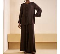 2025 Autunno/Inverno Nuovo Set da 2 pezzi in tessuto di lino marrone con maniche lunghe e bottoni, ispirato al kimono, e pantaloni a gamba larga, adatto per festival musicali, Pasqua, San Patrizio, st