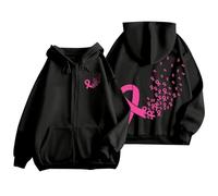 2025 Autunno Inverno Seno Nastro Consapevolezza Del Cancro Al Seno Felpa Unisex 5 Sudore Breve Donne, Nero , L