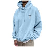 2025 Autunno Inverno Uomo Casual Manica Lunga Grafica Tee Shirt Felpe con Cappuccio Pullover Top Per Le Donne Delle Donne Oltre Mezza Zip, Azzurro, XL