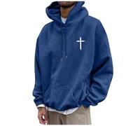 2025 Autunno Inverno Uomo Casual Manica Lunga Grafica Tee Shirt Felpe con Cappuccio Pullover Top Per Le Donne Delle Donne Oltre Mezza Zip, Blu scuro, XXL