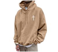 2025 Autunno Inverno Uomo Casual Manica Lunga Grafica Tee Shirt Felpe con Cappuccio Pullover Top Per Le Donne Delle Donne Oltre Mezza Zip, cachi, L