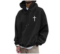 2025 Autunno Inverno Uomo Casual Manica Lunga Grafica Tee Shirt Felpe con Cappuccio Pullover Top Per Le Donne Delle Donne Oltre Mezza Zip, Nero , M