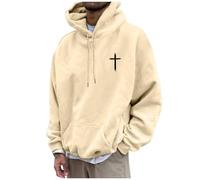2025 Autunno Inverno Uomo Casual Manica Lunga Grafica Tee Shirt Felpe con Cappuccio Pullover Top Per Le Donne Delle Donne Oltre Mezza Zip, Beige, XXL