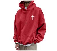 2025 Autunno Inverno Uomo Casual Manica Lunga Grafica Tee Shirt Felpe con Cappuccio Pullover Top Per Le Donne Delle Donne Oltre Mezza Zip, Rosso, XXL