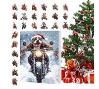 2025 Avvento di Natale Per Gli Amanti Di Cani,Calendario Del Conto Indietro 24 Giorni Decorazione Acrilico 2D | Cane A Cavalcare Motocicla,Per Famiglia Bambini Adulti Specchio Retrovisore
