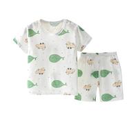 2025 Bambini Estate Homewear Casual Vestiti Pigiami Ragazzi con Maglietta Pantaloni Raso Bottoni Solid Color Notte Loungewear Estivo per 3-14 Anni