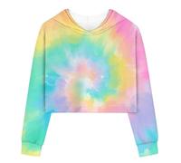 2025- Bambini Ragazze Casual Allentato Attivo Maniche Lunghe Felpe Con Cappuccio Pullover Corto Tie Dye Teen Crop Top Ragazze Top Tip Top Flower Girl Dress, Verde, 6-7 Anni