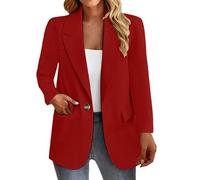 2025 Blazer da donna casual oversize aperto davanti giacche a maniche lunghe da lavoro ufficio business blazer, Rosso, M