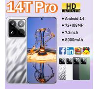 2025 Brand New 14T Pro Smartphone 7.3HD Cellulari originali 5G Dual Sim Cellulare 8000mAh Android Versione globale Telefoni cellulari White 12GB 512GB