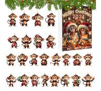 2025 Calendario 'Avvento Scimmia | 24 Pezzi Pendente Scimmia Natalizia Carina 2D | Decorazioni Casa Per Scuola Ufficio Appartamento | Camerata Dormitorio Stanza