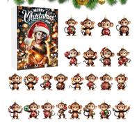 2025 Calendario 'Avvento Scimmia | 24 Pezzi Pendente Scimmia Natalizia Carina 2D | Decorazioni Casa Per Scuola Ufficio Appartamento | Camerata Dormitorio Stanza