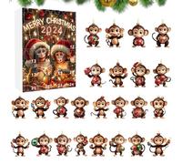 2025 Calendario 'Avvento Scimmia | 24 Pezzi Pendente Scimmia Natalizia Carina 2D | Decorazioni Casa Per Scuola Ufficio Appartamento | Camerata Dormitorio Stanza