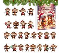 2025 Calendario 'Avvento Scimmia | 24 Pezzi Pendente Scimmia Natalizia Carina 2D | Decorazioni Casa Per Scuola Ufficio Appartamento | Camerata Dormitorio Stanza