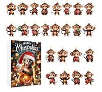 2025 Calendario 'Avvento Scimmia | 24 Pezzi Pendente Scimmia Natalizia Carina 2D | Decorazioni Casa Per Scuola Ufficio Appartamento | Camerata Dormitorio Stanza