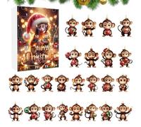 2025 Calendario 'Avvento Scimmia | 24 Pezzi Pendente Scimmia Natalizia Carina 2D | Decorazioni Casa Per Scuola Ufficio Appartamento | Camerata Dormitorio Stanza
