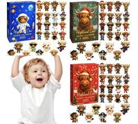 2025 Calendario dell'Avvento di Natale Mucca delle Highland 24 pezzi Conto alla rovescia di Natale 3D Albero di Natale Mucca delle Highland Pendenti Ornamento