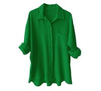 2025 Camicetta da donna con bottoni allentati con tasca verso il basso Camicetta a maniche lunghe casual a tinta unita Camicetta termica, Verde, 3XL