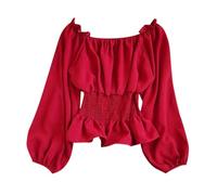 2025 Camicetta Medievale Donna con Spalle Scoperte - Top Gotico a Manica Lunga Steampunk Elegante, Tunica a Colore Solido, Stile Rinascimento Vittoriano, Halloween, Carnevale, Cosplay, Casual, Corta
