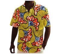 2025 Camicia a maniche corte da uomo in stile africano Dashiki stile tradizionale, vacanze estive in spiaggia hawaiane, camicie floreali Ankara Camicia da uomo foderata, giallo., XXL
