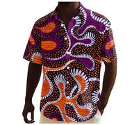 2025 Camicia a maniche corte da uomo in stile africano Dashiki stile tradizionale, vacanze estive in spiaggia hawaiane, camicie floreali Ankara Camicia da uomo foderata, Lilla, M
