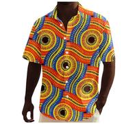 2025 Camicia a maniche corte da uomo in stile africano Dashiki stile tradizionale, vacanze estive in spiaggia hawaiane, camicie floreali Ankara Camicia da uomo foderata, Colore: arancione., 3XL