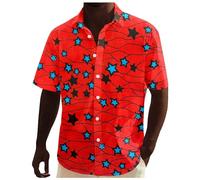 2025 Camicia a maniche corte da uomo in stile africano Dashiki stile tradizionale, vacanze estive in spiaggia hawaiane, camicie floreali Ankara Camicia da uomo foderata, Colore: rosso, XXL