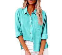 2025 Camicia da Donna Camicetta Donna a Manica Lunga in Lino e Cotone Lino Maniche Lunghe Bottoni Primavera Estate Taglia Grande Tinta Unita Scollo a V Casual Lavoro Leggera Traspirante Maglietta Top