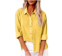 2025 Camicia da Donna Camicetta Donna a Manica Lunga in Lino e Cotone Lino Maniche Lunghe Bottoni Primavera Estate Taglia Grande Tinta Unita Scollo a V Casual Lavoro Leggera Traspirante Maglietta Top